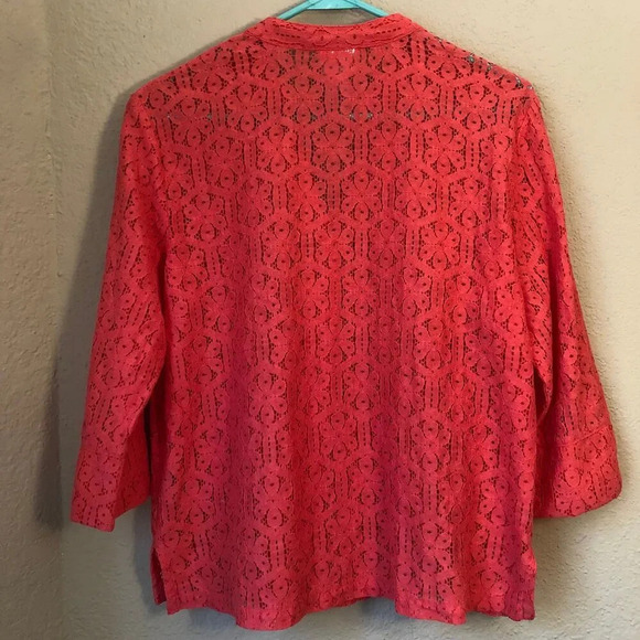 Ruby Rd. Favorites Corral Lace Button Down Shirt Coastal European Grannie Chic - Picture 5 of 9